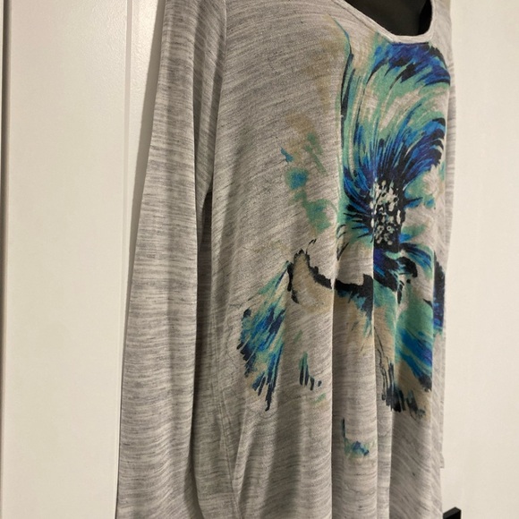 Lucky Brand V-Neck grey‎ Watercolour Long Sleeve Floral Print Shirt Top Size XL - Picture 5 of 6